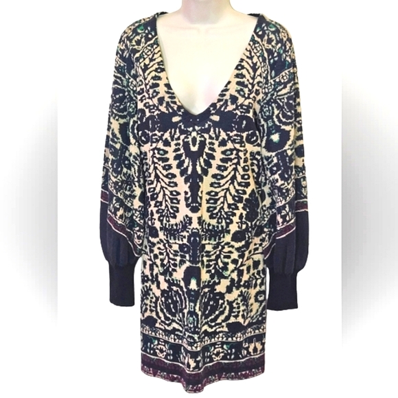 Free People Music & Lyrics Black/Green Multi-Color   Sweater Mini Dress,Medium - Picture 1 of 16